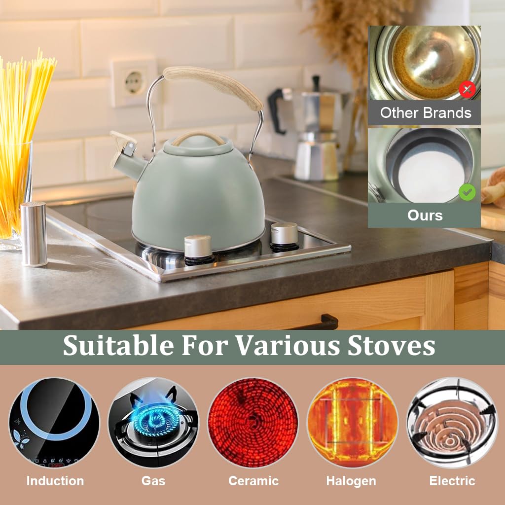Supvox Tea Kettle for Stove and Induction featuring 3L Capacity with Whistling Spout and Anti Scald Handle