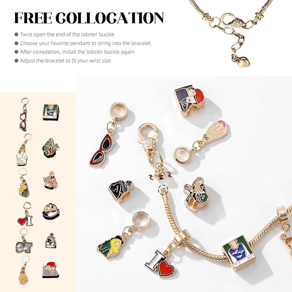 Taylor Bracelet for Women featuring Adjustable Clasp and Gold Alloy Charms | Gift for Music Fans