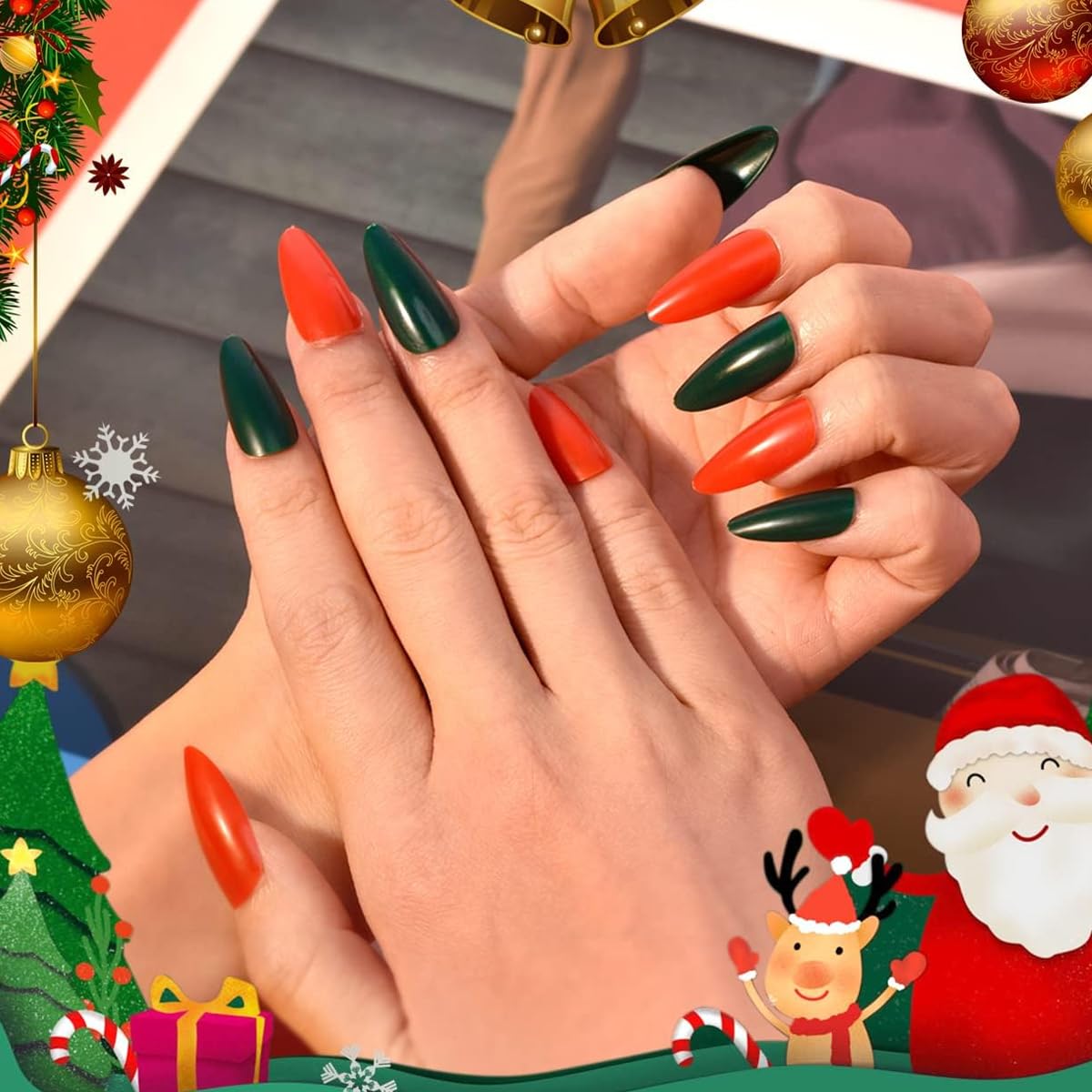 MAYCREATE Press On Nails Set for DIY Nail Art with 288pcs Almond French Tips | ABS False Nails