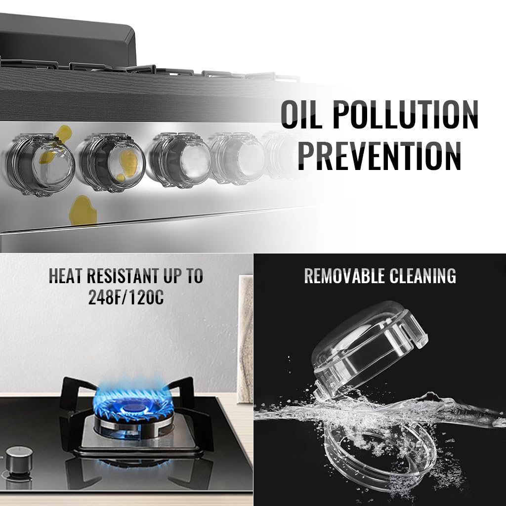 SNOWIE SOFT Gas Stove Knob Covers for Baby Proofing 5Pcs with Snap-on Lid | Transparent Child Safety Guards