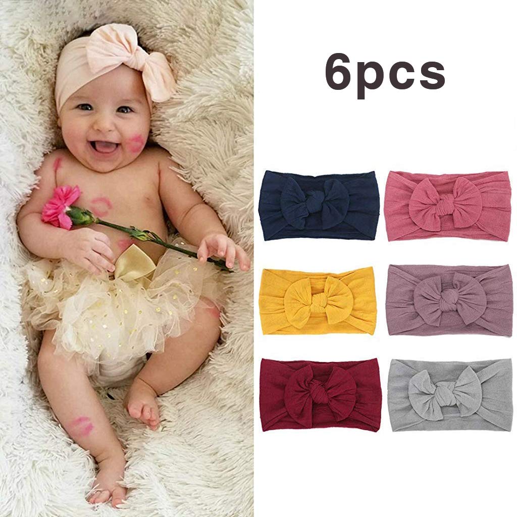 SNOWIE SOFT  Cotton Headbands Turban Knotted Girls Hairband Super Soft and Stretchy Hair Wrap for Baby Girls, Pack of 6 - Multicolor