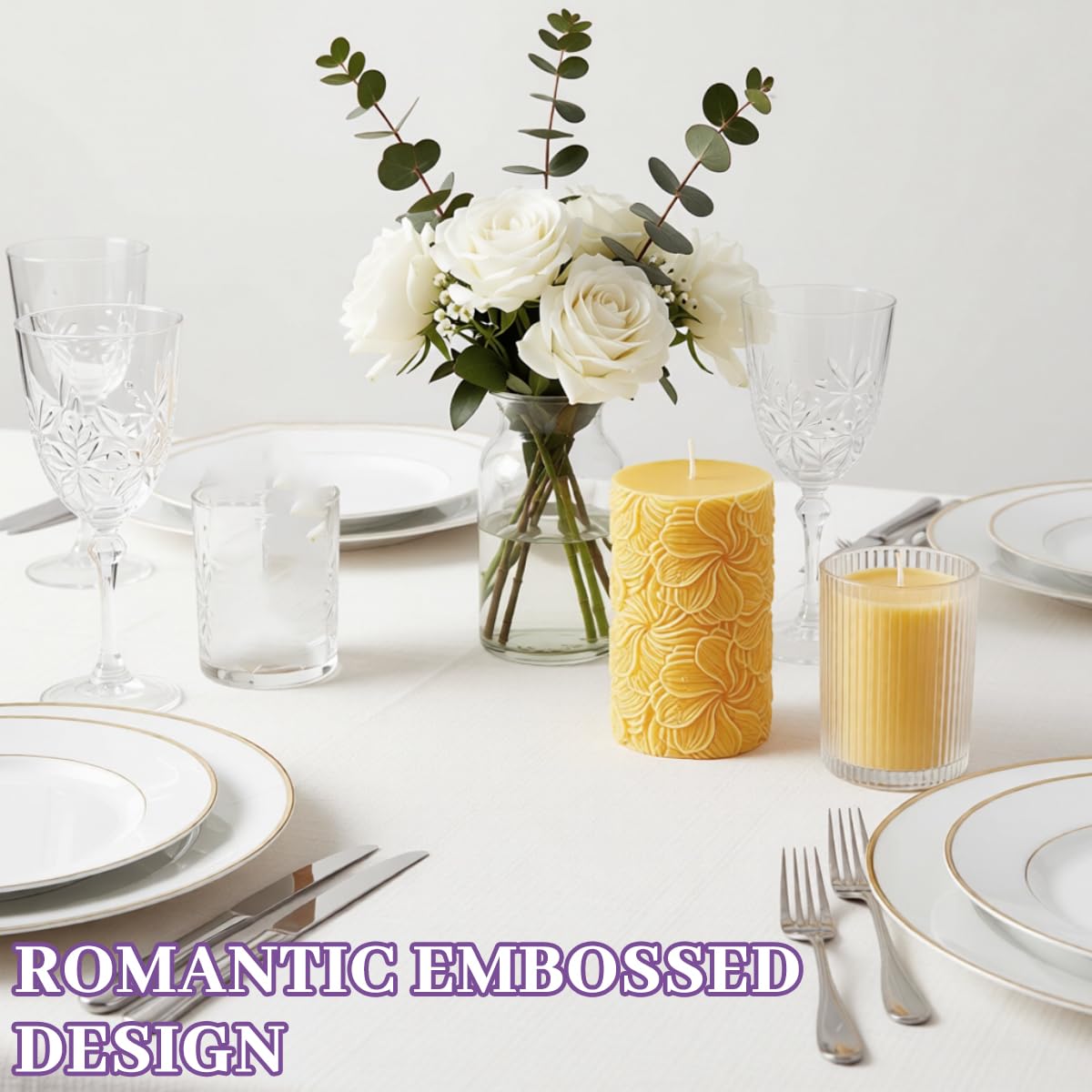 HASTHIP Flower Petal Cylinder Candle Mold for DIY Crafts with 3D Rose Design 7.3×10.8 in Silicone