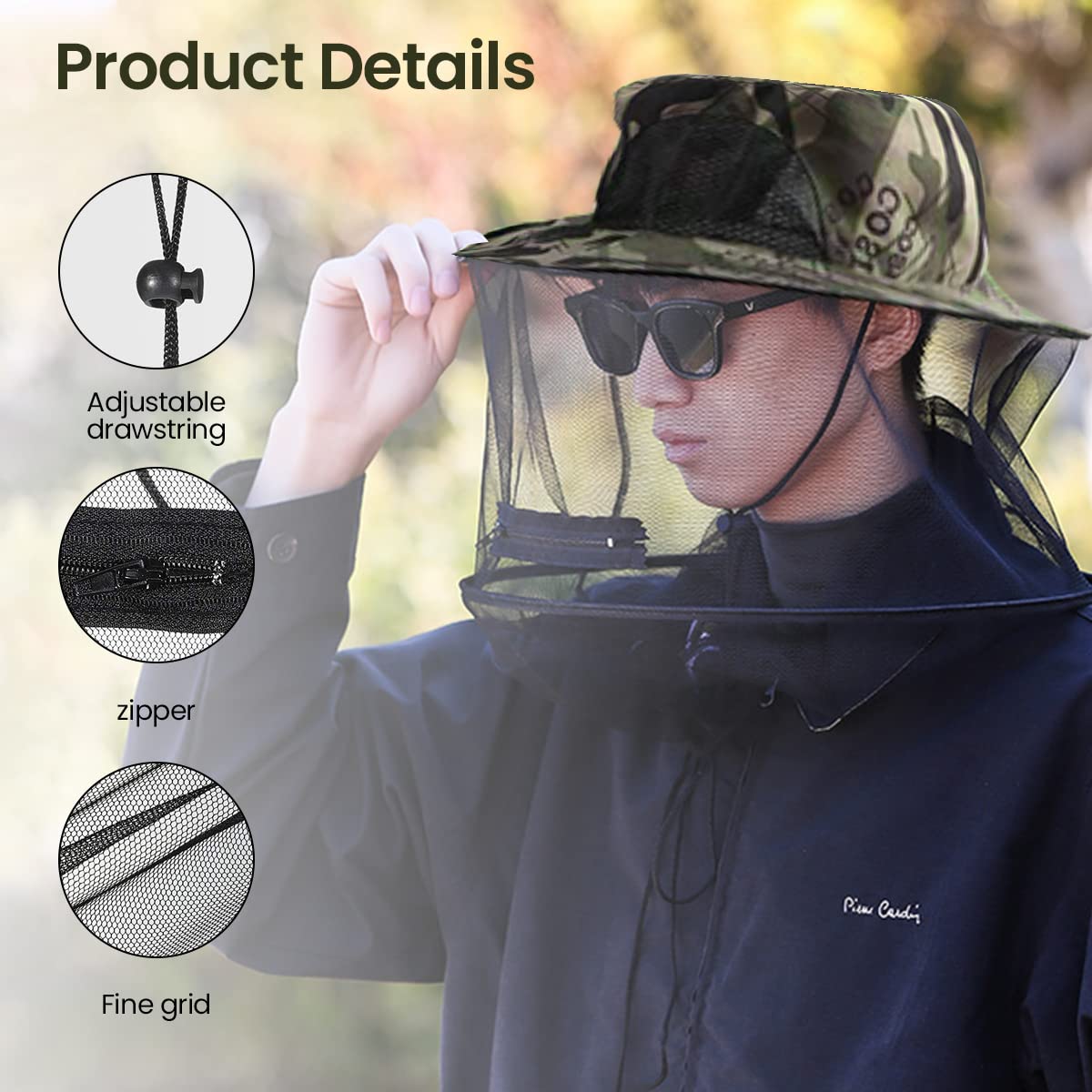Proberos Mosquito Net Hat for Outdoor Fishing and Hiking with 37 cm Brim Foldable Design