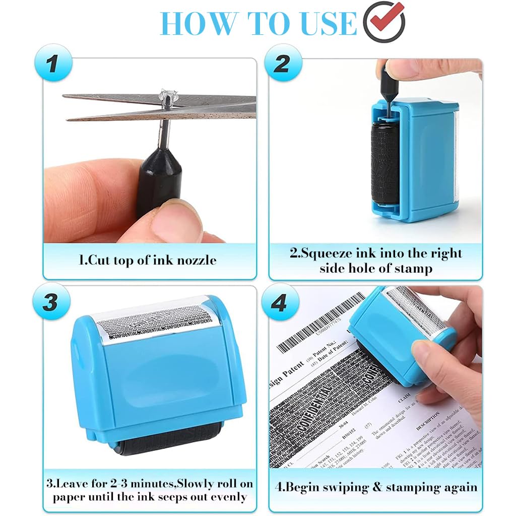 OFIFO Confidential Roller Stamp for Identity Protection with 35mm Wide Coverage | Refillable Ink