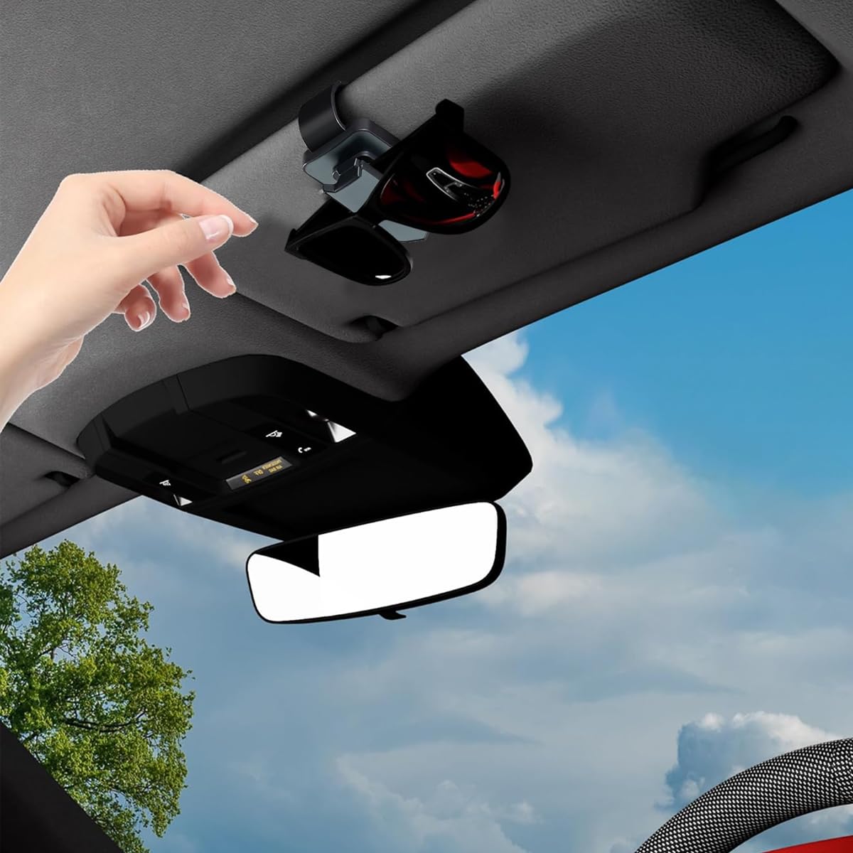 STHIRA Sunglasses Holder for Car Sun Visor with One-Hand Press-to-Open Clip | Sleek Protective Organizer