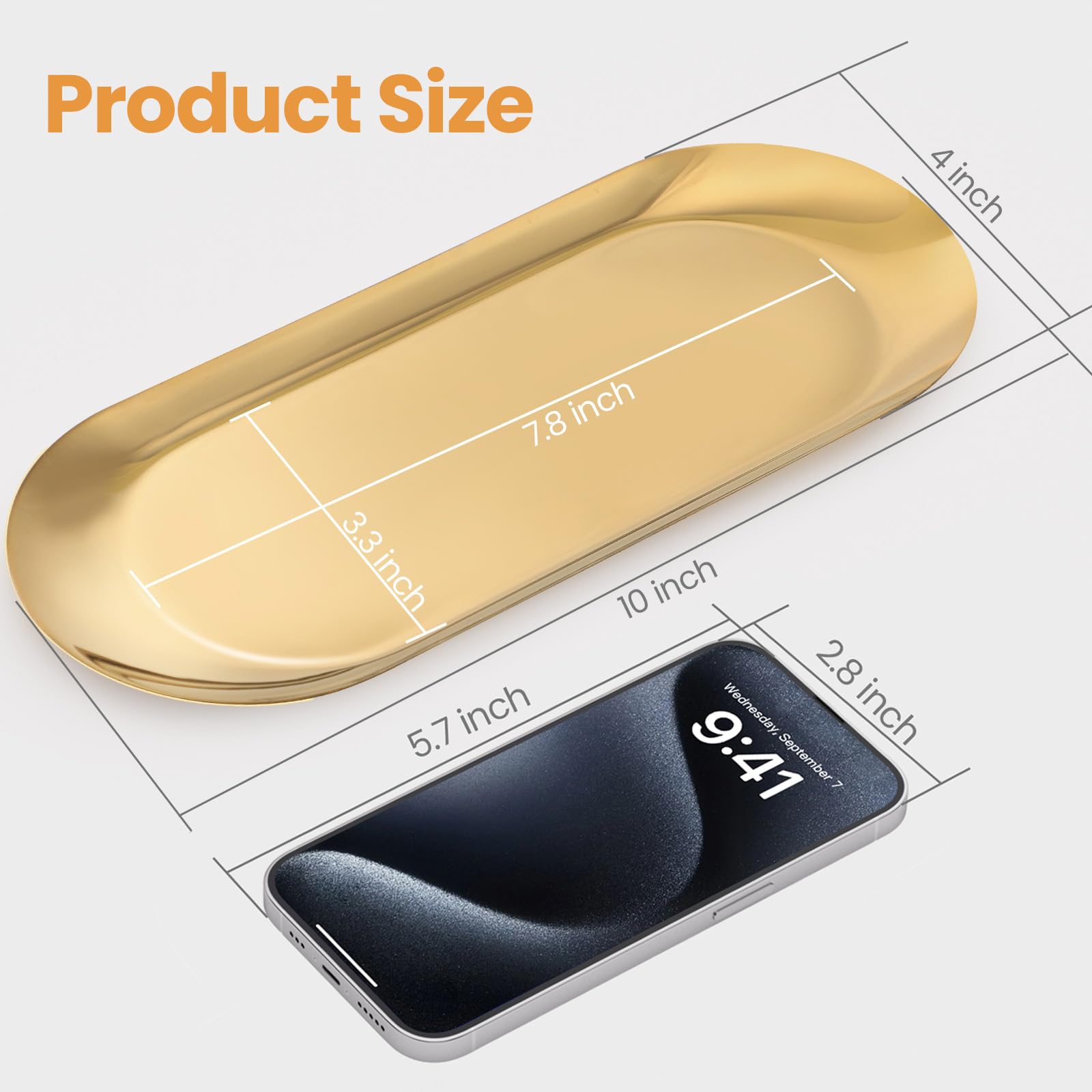 HASTHIP Vanity Trays Set for Bathroom and Jewelry with 2Pcs Golden Stainless Steel | Stylish Home Organizer