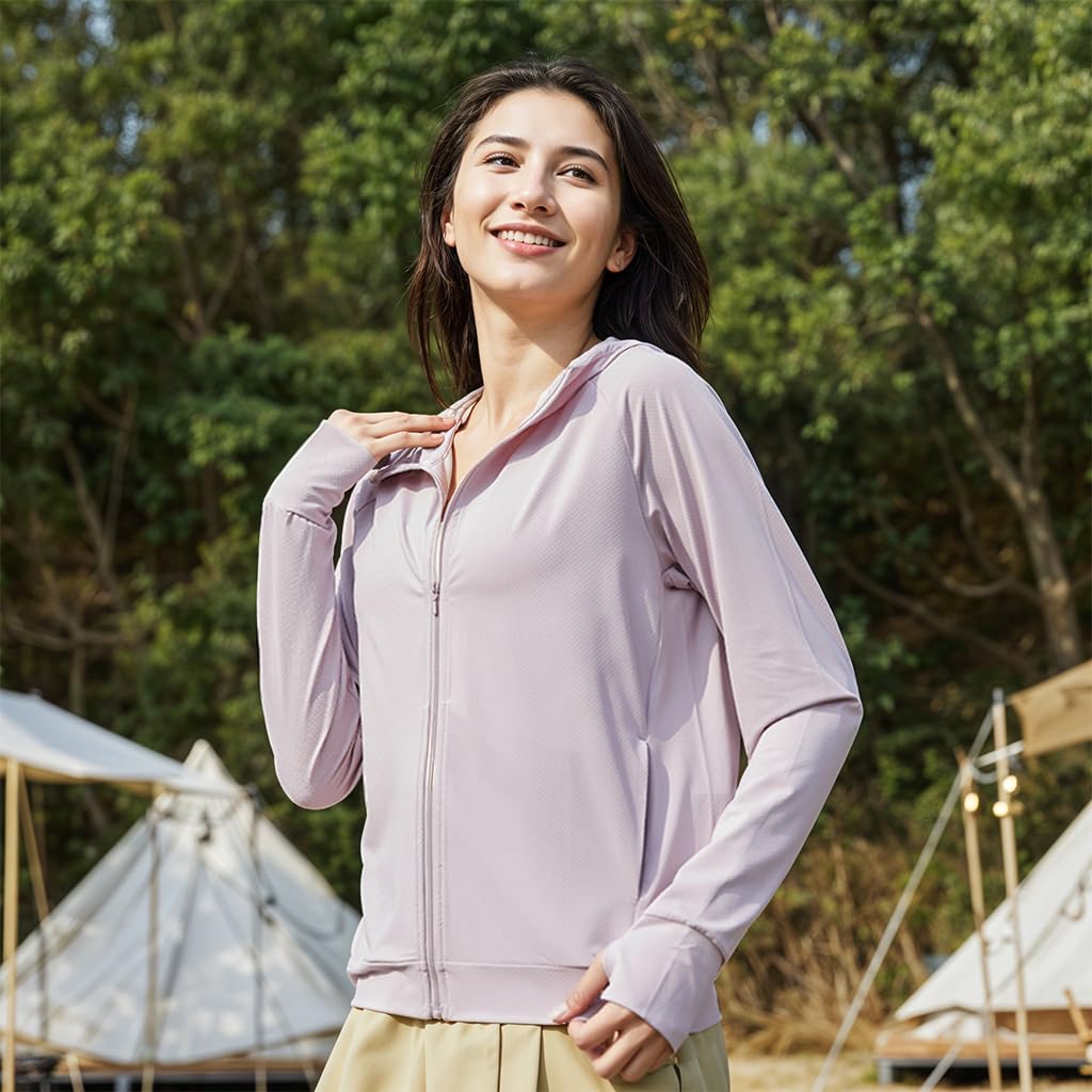 SANNIDHI Women's UV Protection Jacket with UPF 50+ and Hooded Ponytail Hole | Pink XXL
