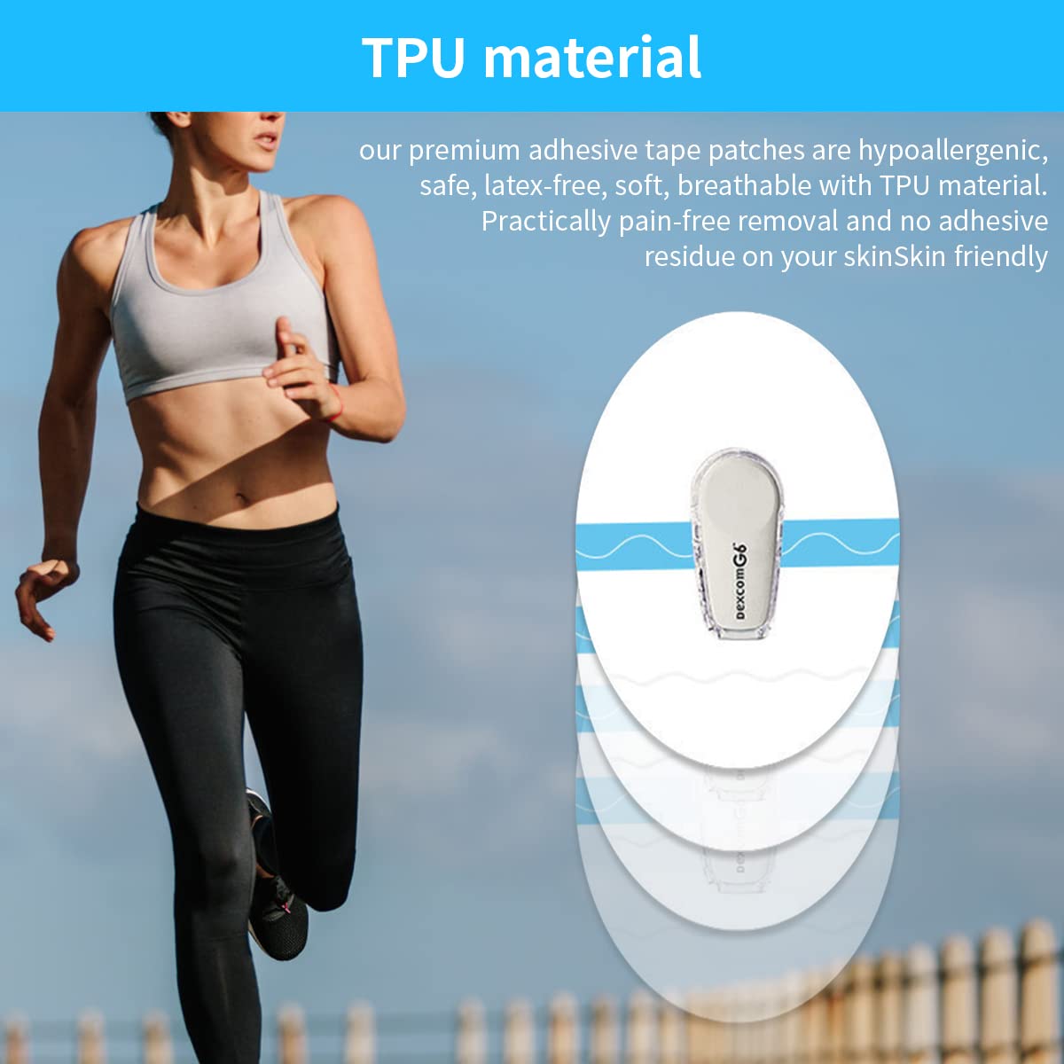 ELEPHANTBOAT Glucose Sensor Sticker for Dexcom G6 with 30 pcs waterproof TPU adhesive pads | hypoallergenic and latex free