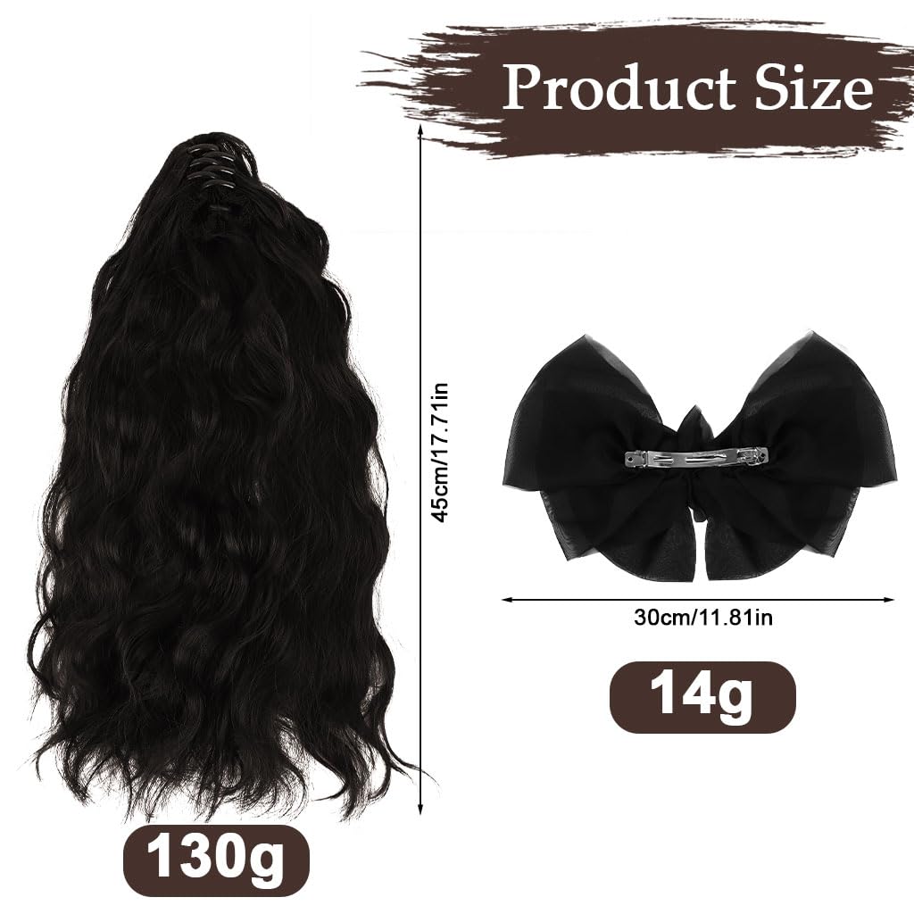 ZIBUYU Wavy Hair Extensions for Women featuring Large Butterfly Bow Clip & 16–18 in Curly Ponytail