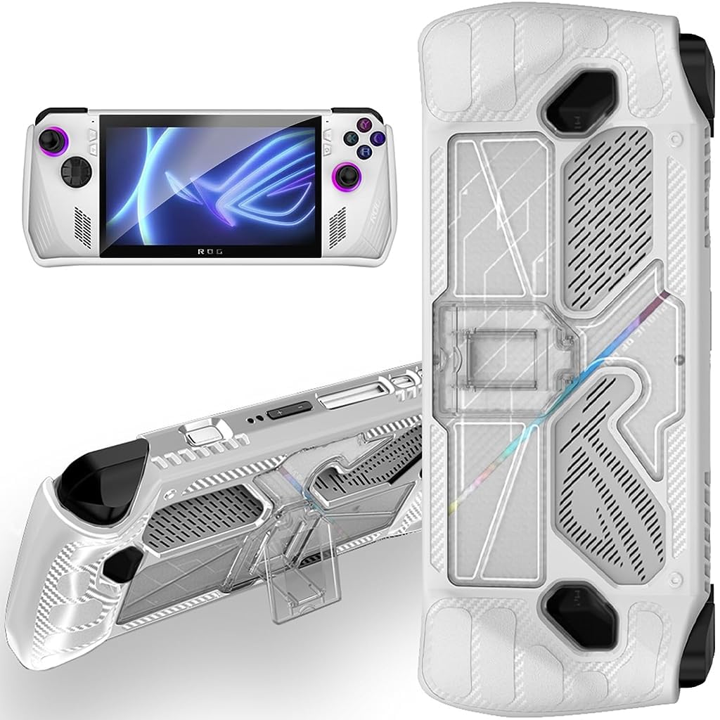 ZORBES® Case for Rog Ally, Rog Ally Game Console Protector, Anti-Scratch TPU Cover with Folding Kickstand, Transparent PC + TPU Case, Non-Slip Protective Case Skin Cover Handheld Cover, Not Included Rog Ally