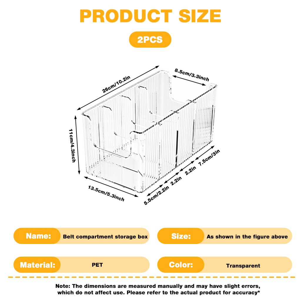 HASTHIP Belts Organizer Case for Wardrobe Storage with Flexible Dividers and Clear PET Boxes 13.5x26x11cm | Pack of 2