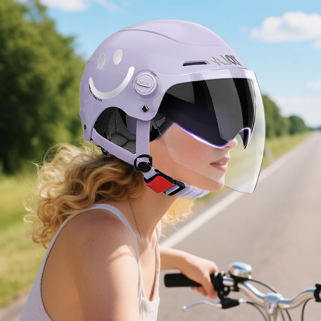Proberos Adult Electric Bicycle Helmet for Scooter Riding with Detachable Goggle & Ear Muffs | Adjustable 54–65 cm Fit and Red Reflective Safety Sign
