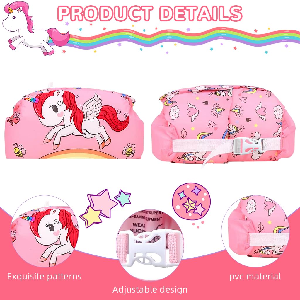 ZIBUYU Swim Arm Bands for Kids with Adjustable Chest Strap and Safety Buckle | Pink Oxford Cloth Floaties for Water Training