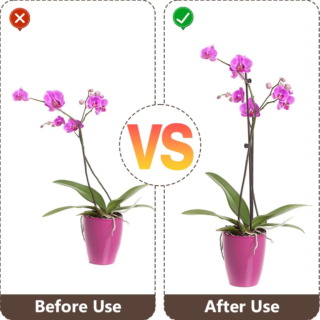 HASTHIP Plant Support Stakes for Orchids and Tomatoes with 10 Mini Claw Clips | 40cm Flexible Metal Wire