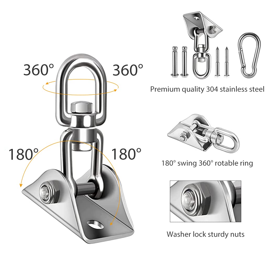 Supvox® Heavy Duty Ceiling Hook Kit for Installation of Hammock, Swing, Sandbag, Yoga Hammock, Ceiling Fan, Ceiling Lights, Stainless Steel 360° Swivel Ceiling Mounting Accessories, Maximum Load 250kg