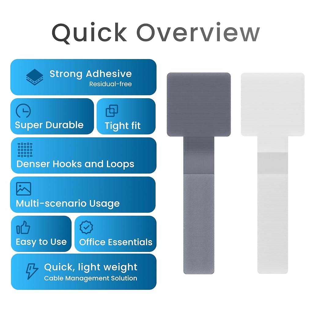 Serplex Cable Ties for Desk and Home Use featuring Self Adhesive Hook and Loop Design | 40 Pcs