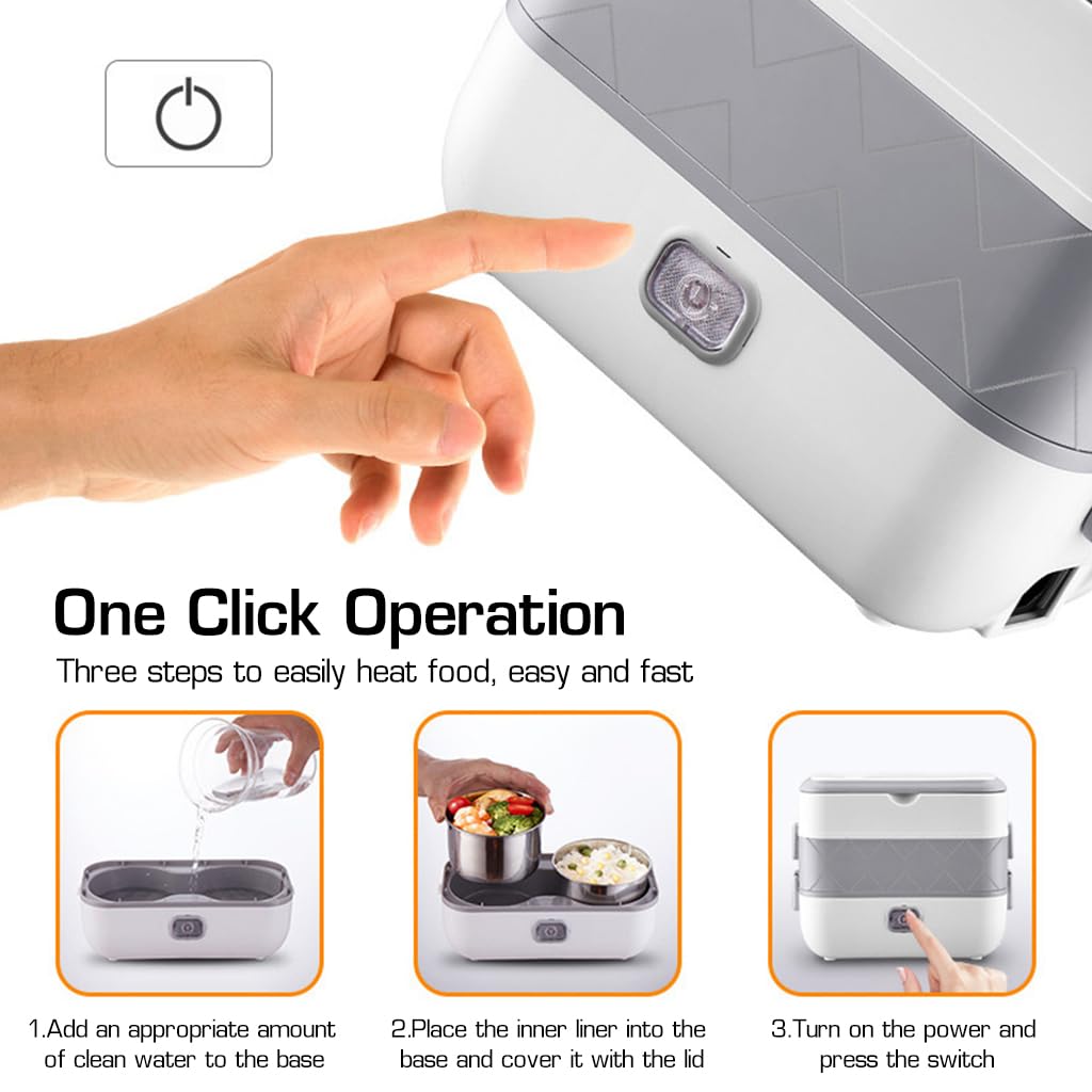 Supvox Electric Lunch Box for Home Office Travel with 4 × 500 ml Bowls and Dual Layer Heating | 304 Stainless Steel Food Warmer