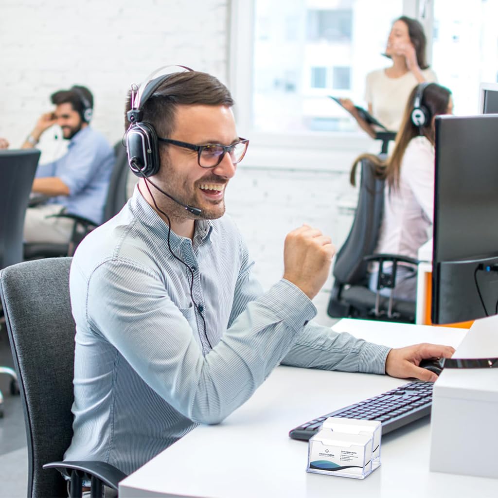 Zibuyu Clear Acrylic 2 Tier Business Card Holder for Desk with Thick Base and 200 Card Capacity