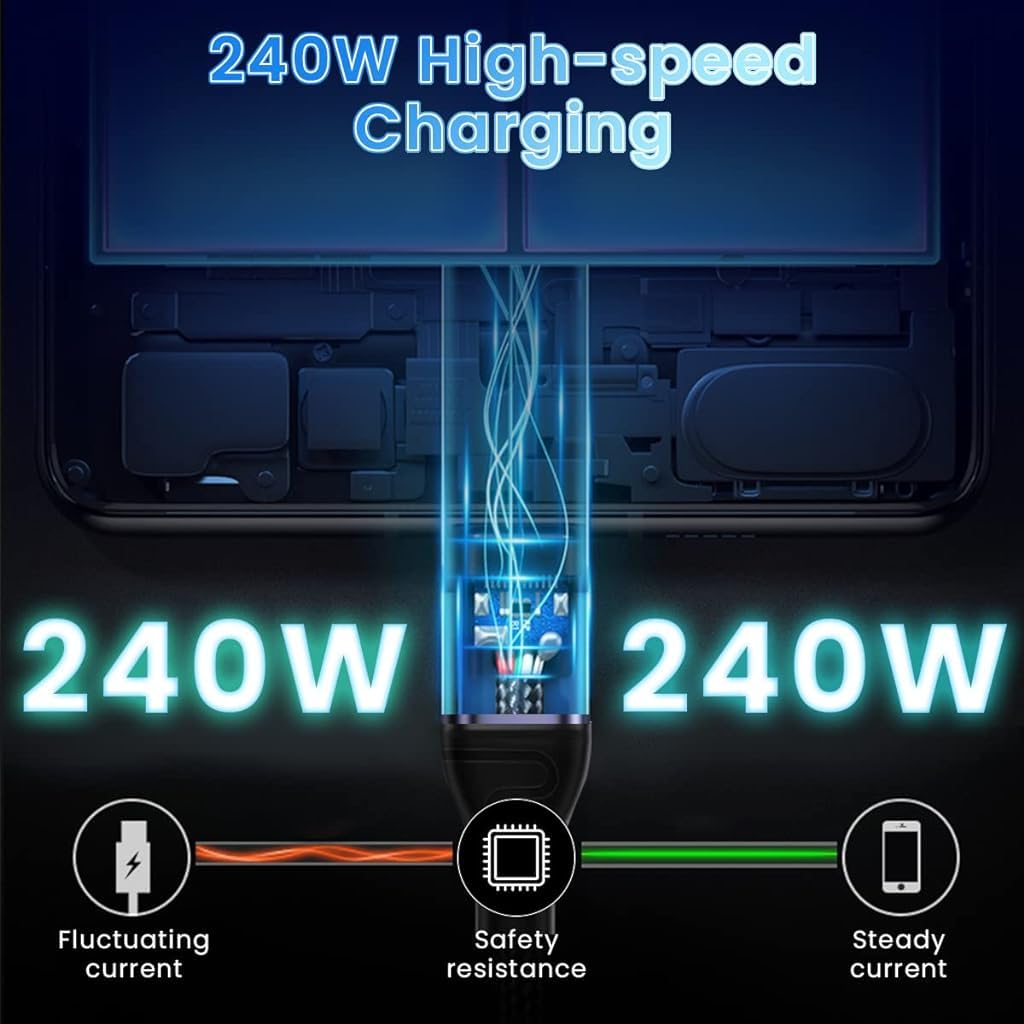 Verilux USB C to USB C Cable for Laptops and Phones with 240W PD Chip and Zinc Alloy Connector | 6.6ft Nylon Braided Fast Charging and 480Mbps Data Transfer