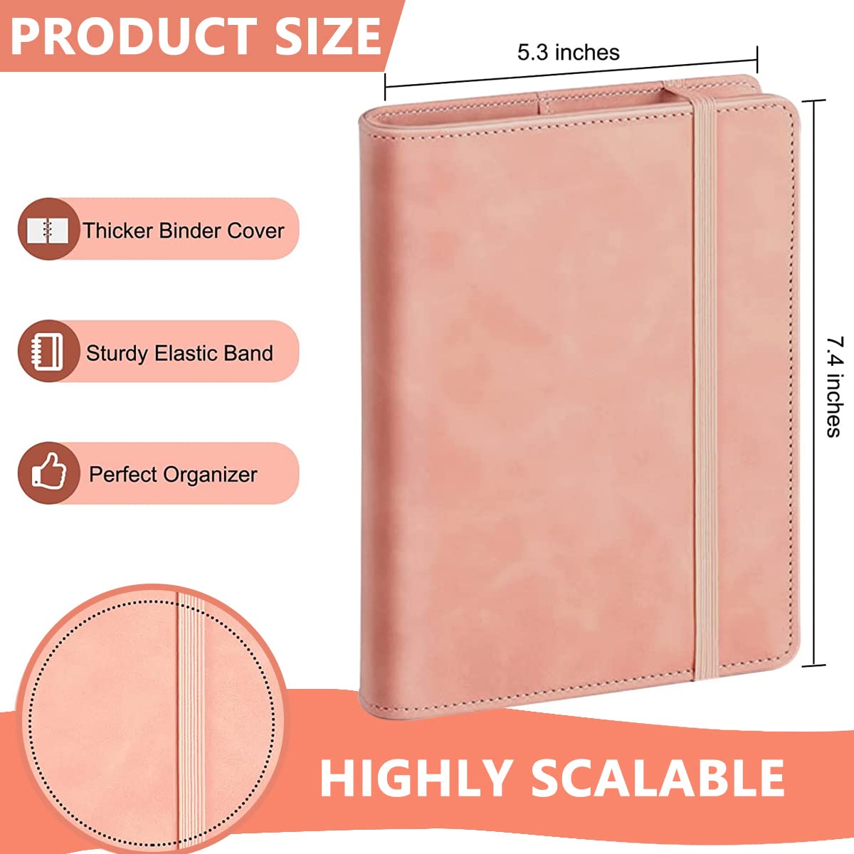 Climberty Budget Binder for Cash and Documents with 6 Ring Binder and 10 Envelopes | Pink A6 PU Leather Organizer