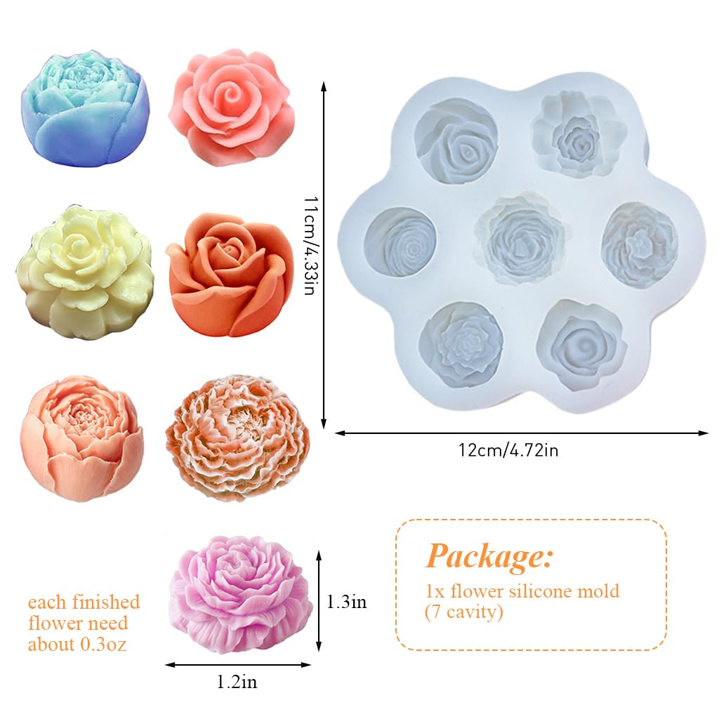 ZIBUYU 3D Candle Mould for DIY Soap and Chocolate featuring 7 Flower Chambers | Food Grade Silicone