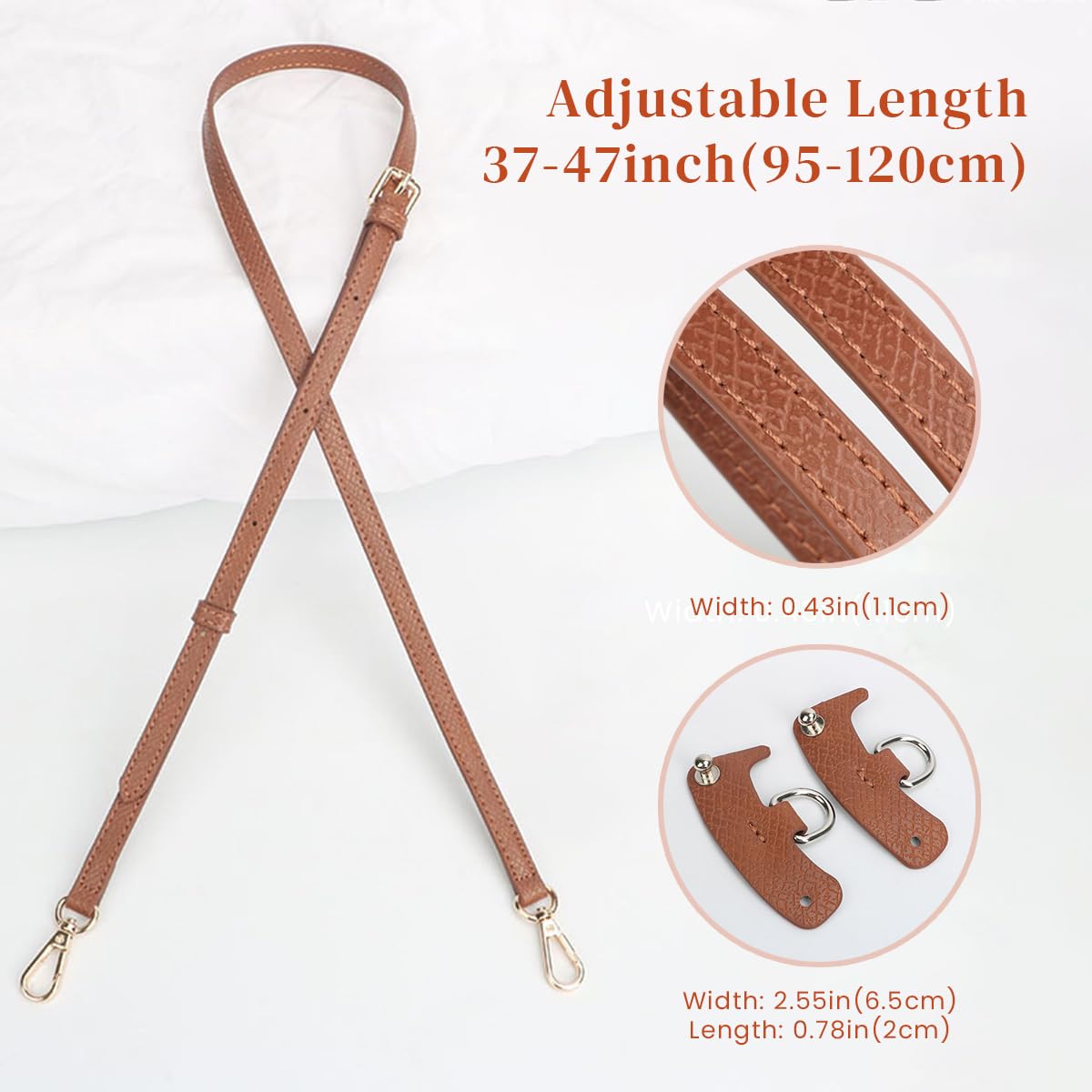 PALAY® Shoulder Strap for Bag Fashion Shoulder Strap for Crossbody Bag Brown Satchel Shoulder Strap 47'' Adjustable eQuick Release Shoulder Strap Bag Modification DIY Shoulder Strap Kit