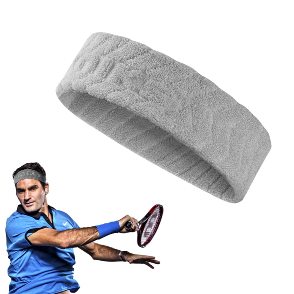 Proberos® Sport Headband for Men & Women, Premium Cotton Moisture-Wicking Breathable Anti-Slip Hair Band Fashion Sport Soft Stretchy Headband for Running, Jogging, Yoga, Workout, Basketball, Grey