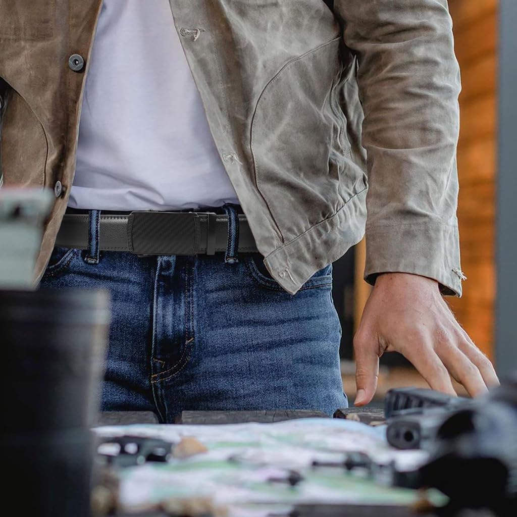 GUSTAVE Leather Belt for Men with Adjustable Metal Buckle 130cm Black | Gift Box Set