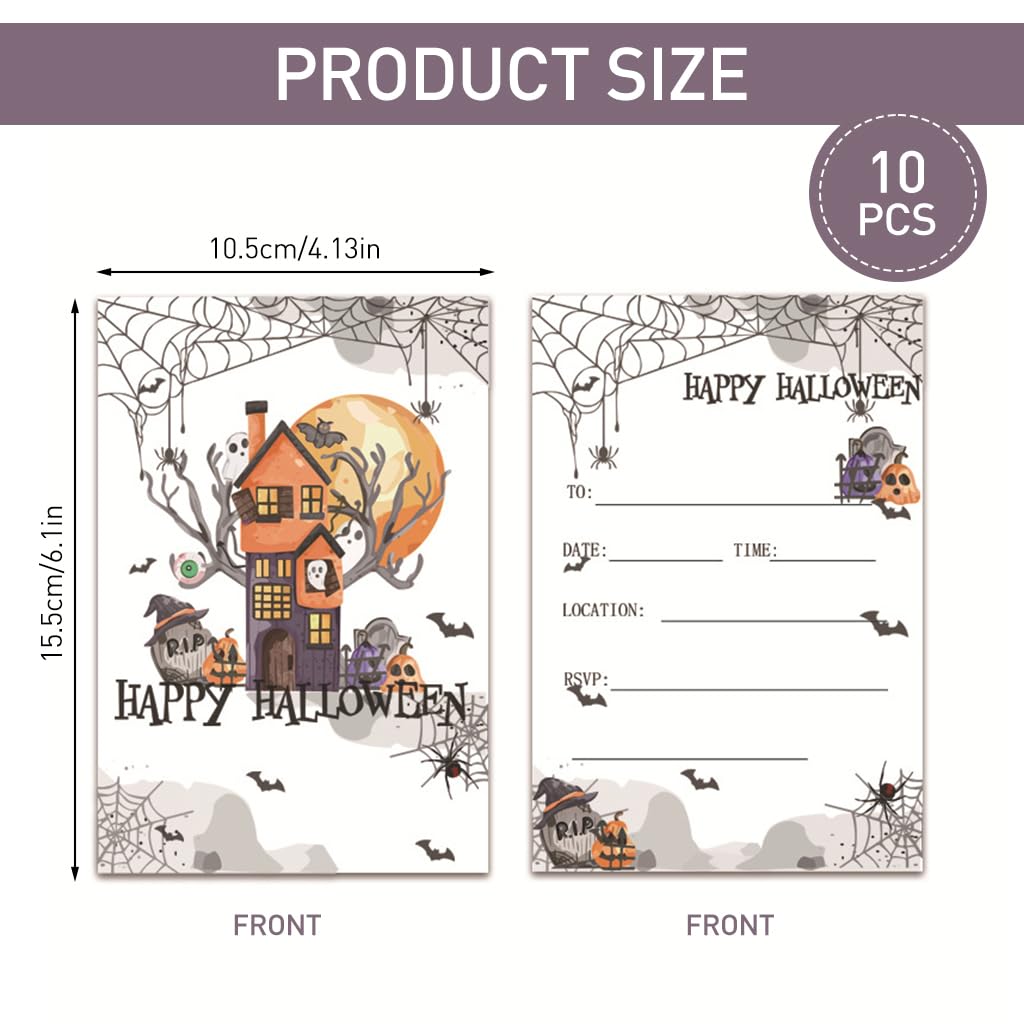HASTHIP Halloween Party Invitation Cards for Friends and Family featuring Double Sided Design and 10 Pack Set