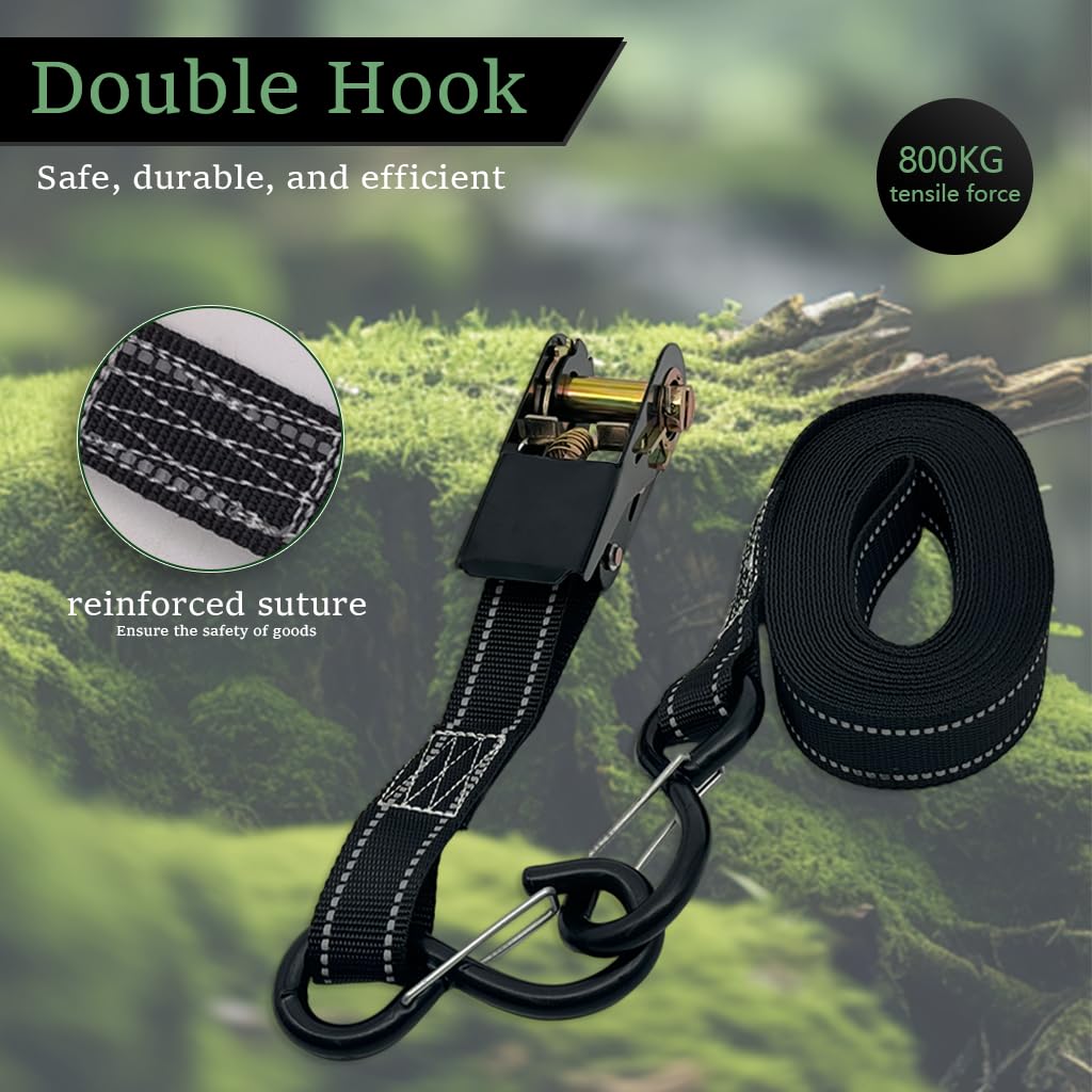 HASTHIP Ratchet Tie Down Straps for Motorcycles and Cargo featuring Quick Release 6.6 ft Nylon Webbing | Rubber Coated Heavy Duty Design