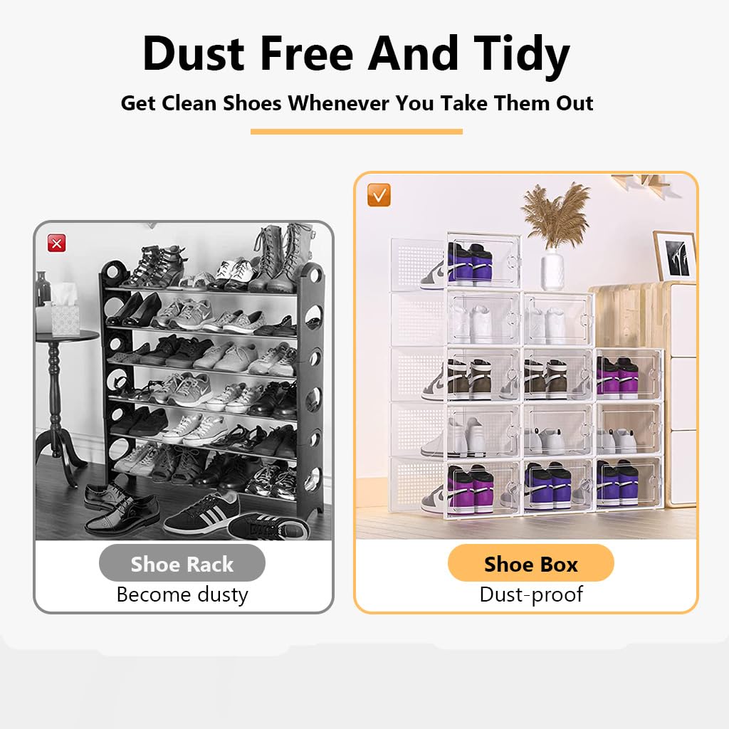 HASTHIP Shoe Box for Organized Storage featuring Clear Stackable Design 12 Pack | White