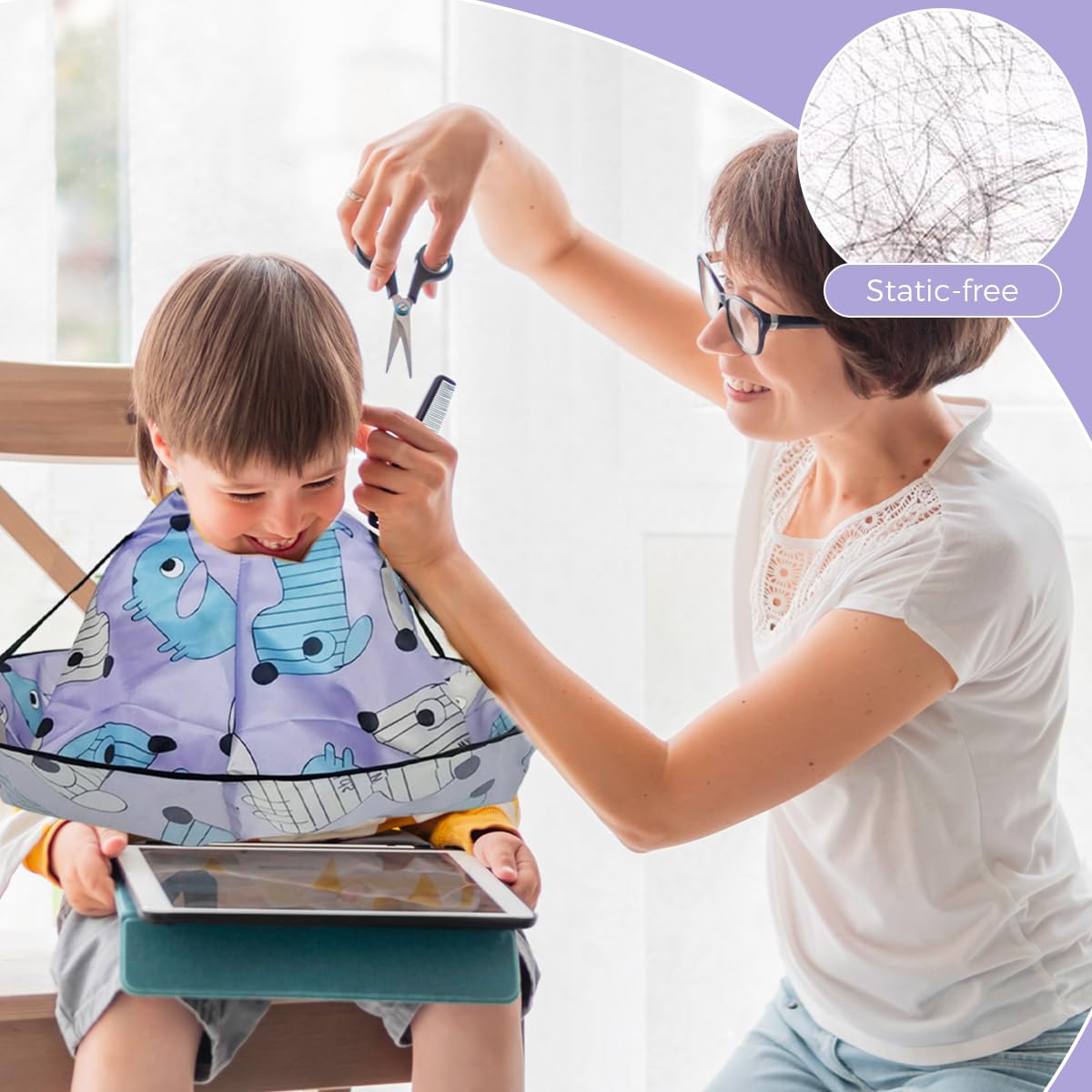SNOWIE SOFT Hair Cutting Cape for Kids with Umbrella Hair Catcher and 30–40 cm Adjustable Neck | Waterproof Polyester Apron