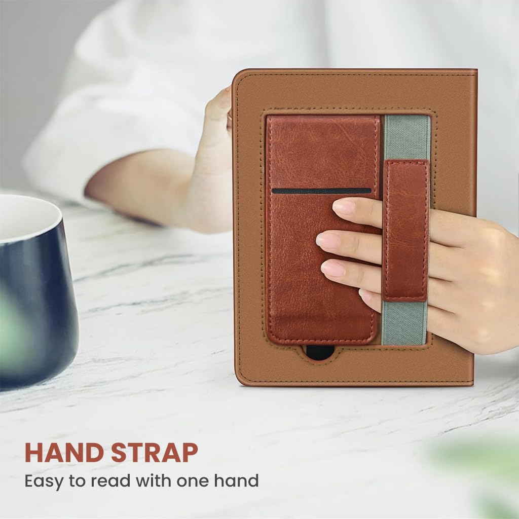 ZORBES Kindle Paperwhite Case for 12th Gen 7 inch with Hand Strap and Folding Stand | Vintage Embossed Faux Leather Protective Cover