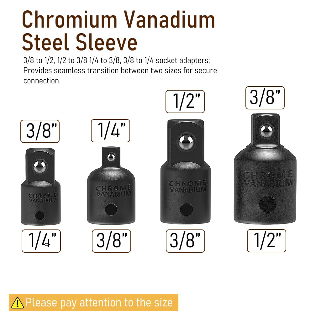 Serplex Socket Adapter and Reducer Set for DIY and Mechanics featuring 4PCS Spring Lock Chrome Vanadium Steel