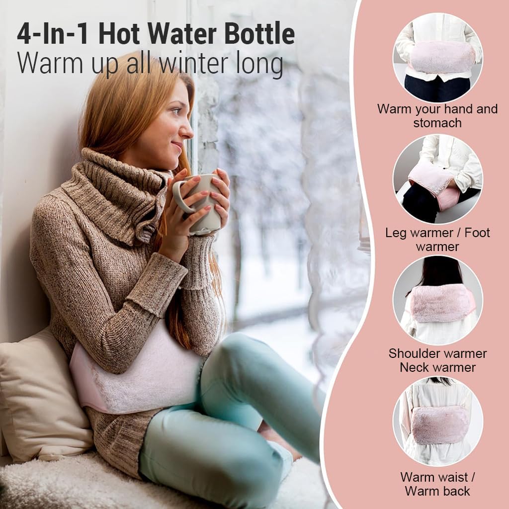 HANNEA Hot Water Bag for Period Pain with Waist Wrap Belt and 1200ml PVC Design | Plush Cover for Back and Cramp Relief