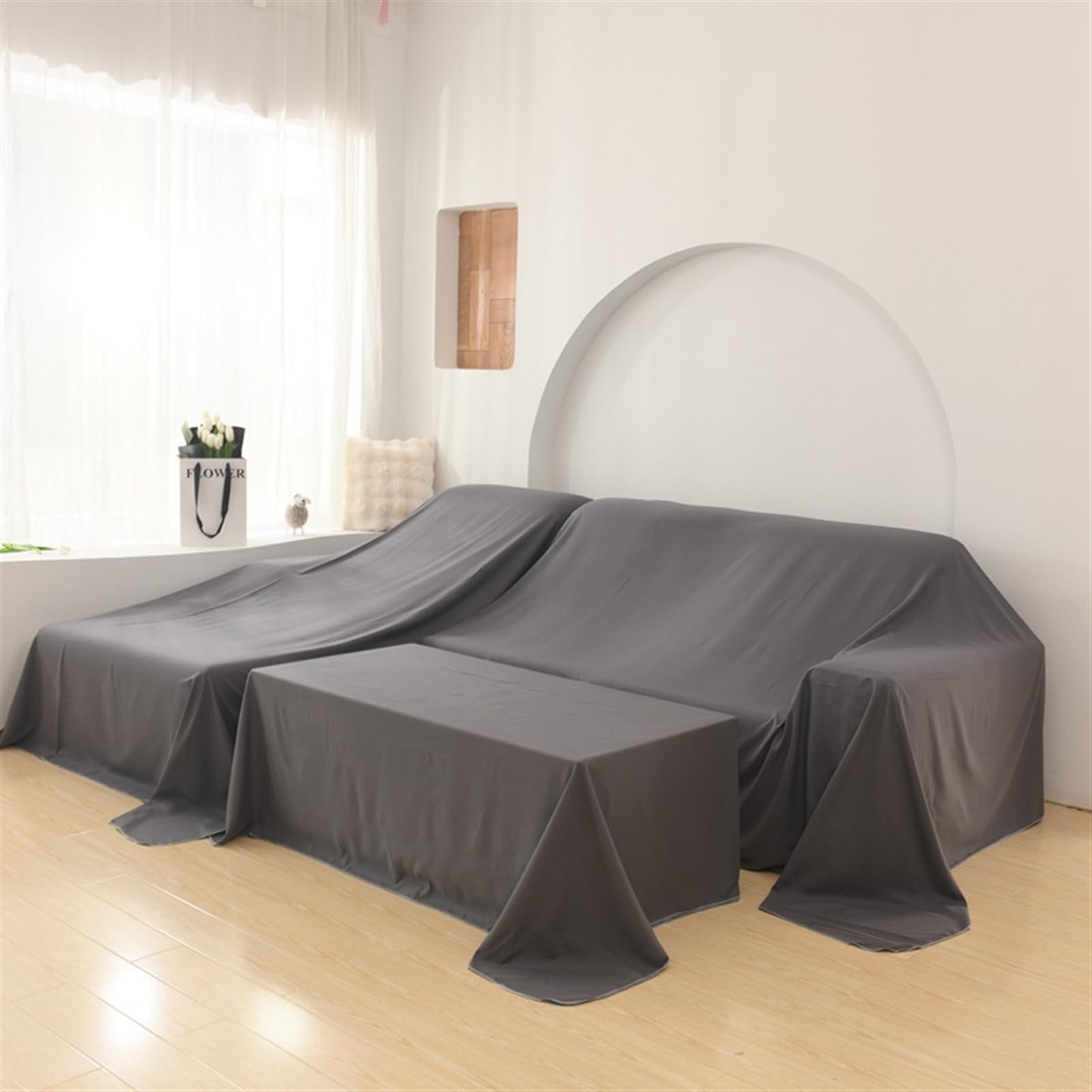 HASTHIP® 2.4x2m Furniture Dust Cover for Bed - ustproof Breathable Mattress Protector Cover Flat Bed Sheets Furniture Protector Cloth,Dark Grey