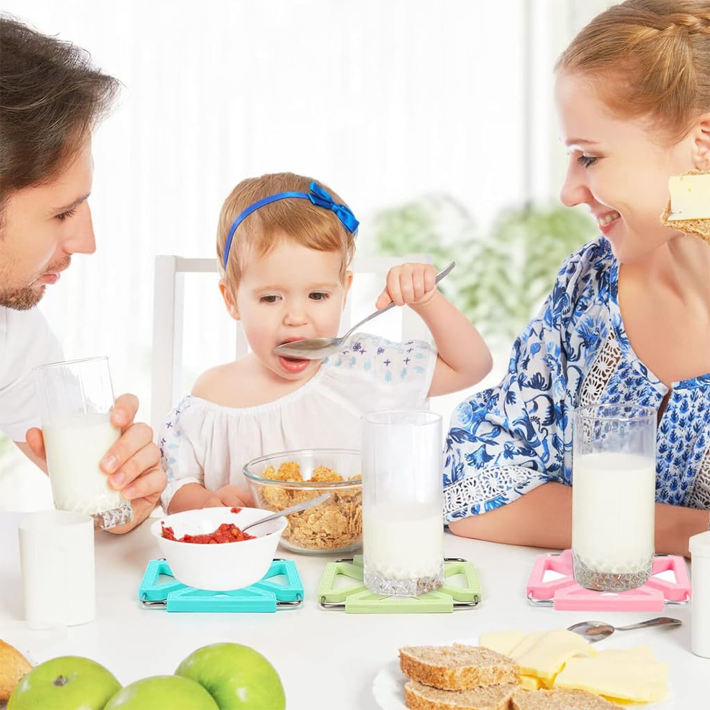 Supvox Silicone Trivet Mat Set for Hot Cookware featuring 4 PPR Triangles & Metal Frame | 3Pcs