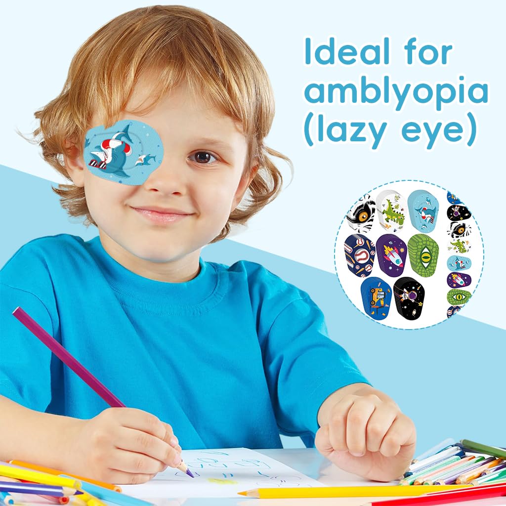 HANNEA Eye Patch for Kids with 40 Cartoon Designs and Self Adhesive Cotton Pads | 1.96x2.9 in