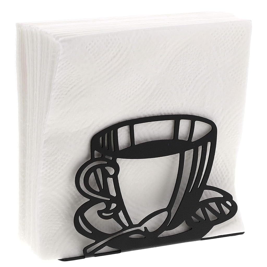 ZIBUYU Modern Metal Napkin Holder for Kitchen and Dining featuring Cast Iron Frame | Decorative Coffee Cup Design for Home Café and Restaurant Tables