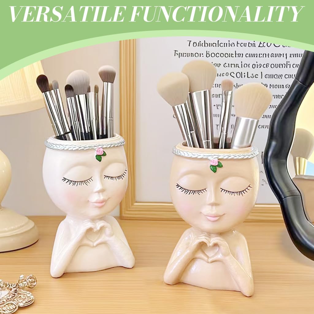 ZIBUYU Desk Succulent Planters 2Pcs for Home or Office with Smile Face and Heart Hand Design