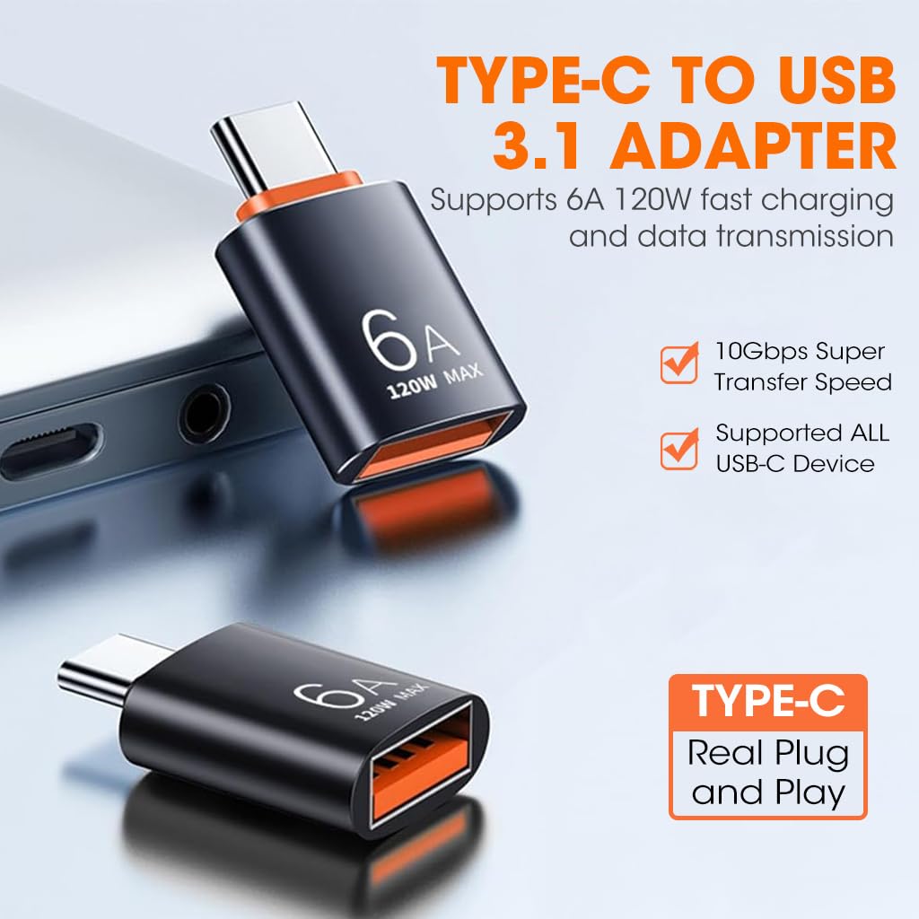 Zeitel® 2Pcs OTG USB Type C Adapter, Type C to USB 3.0 Adapter USB C Connector Support 6A 120W Fast Charging & Data Transmission USB to Type C Adapter for Laptop, Tablet, Type C Phone