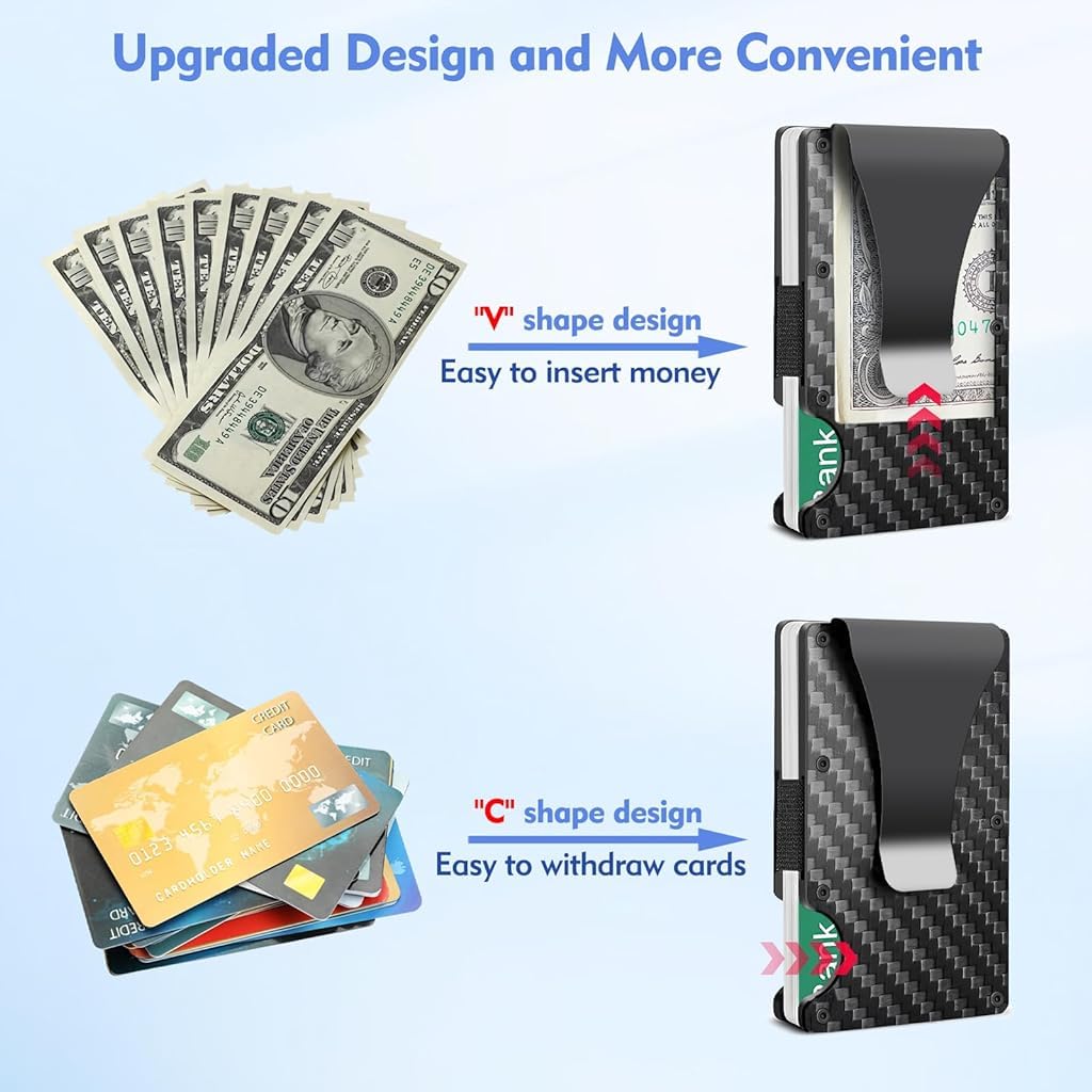 ZIBUYU Business Card Holder for Men with Metal Cash Binder and RFID Blocking | 15 Card Slim PU Leather Wallet Black