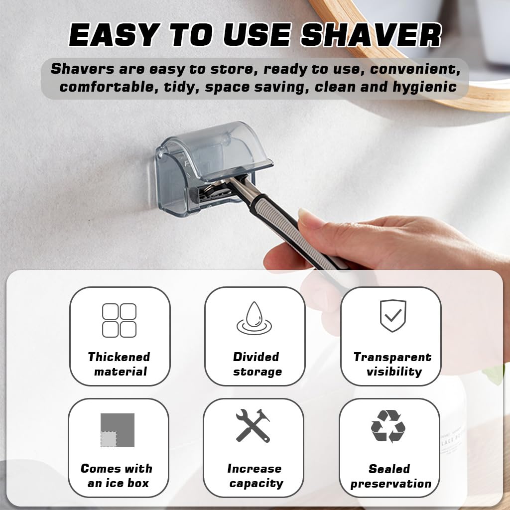 HASTHIP Razor Holders for Bathroom with Dustproof Flip Cover and Self Adhesive | 2 Pcs Grey