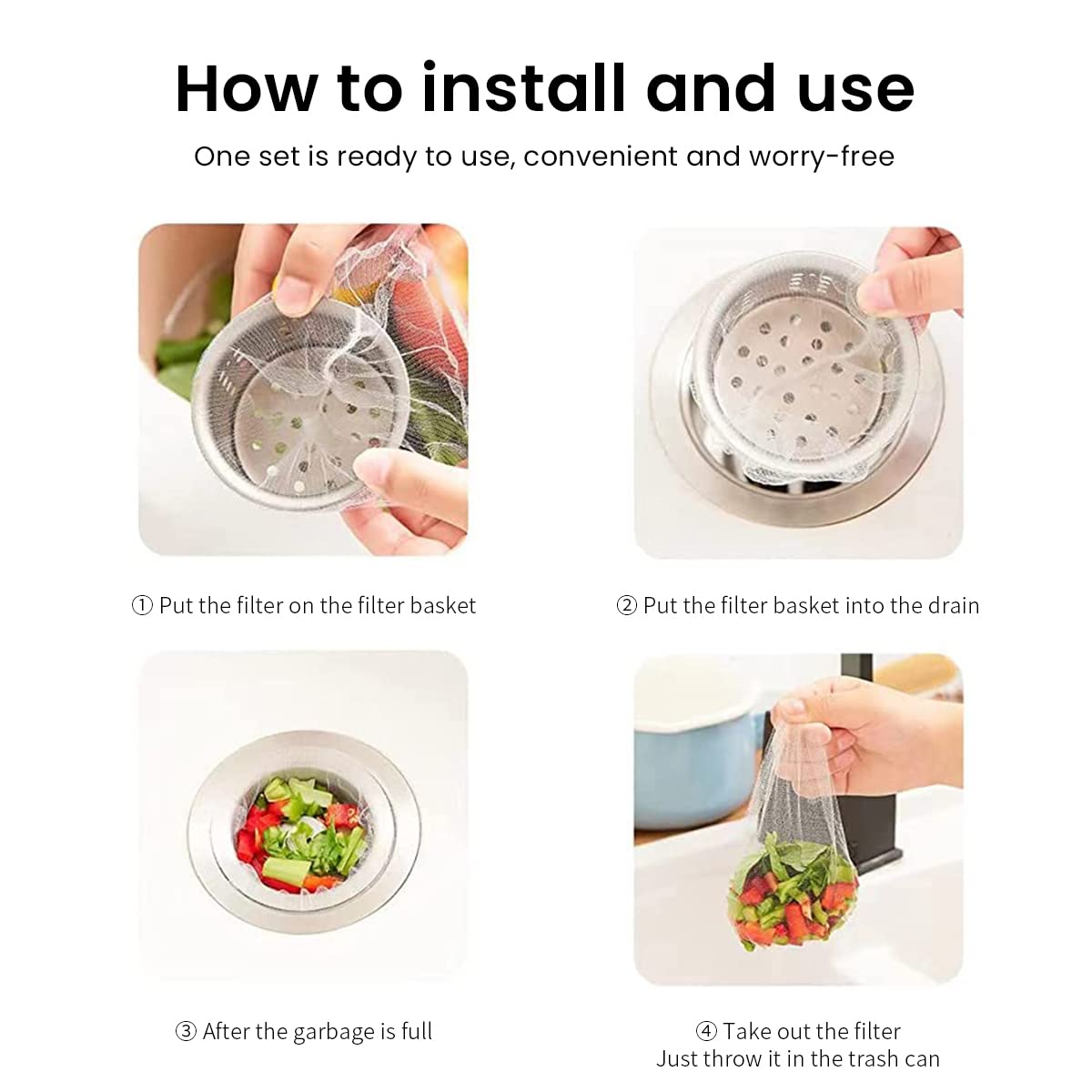 HASTHIP Kitchen Sink Filter Mesh Strainer Bags for Drains with Elastic Fit 100PCS | 3.5x3.5 in Anti Clogging Design