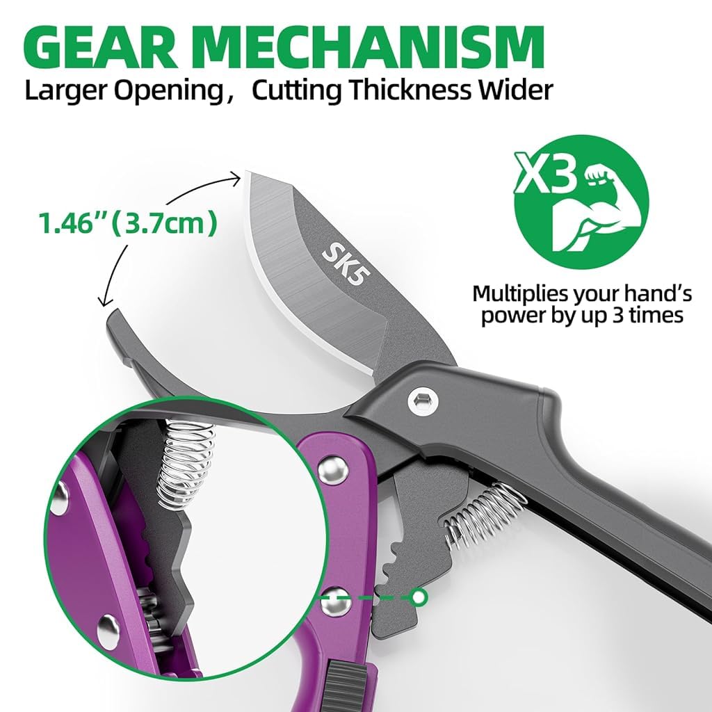 HASTHIP SK5 Gardening Scissors - 20CM Garden Pruning Shears - 5/6'' Bypass Hand Pruner Pruning Shears - Gardening Tools Suitable for Garde Plants, Shrubs, Flowers, Fruit Tree with Slider Safety Lock