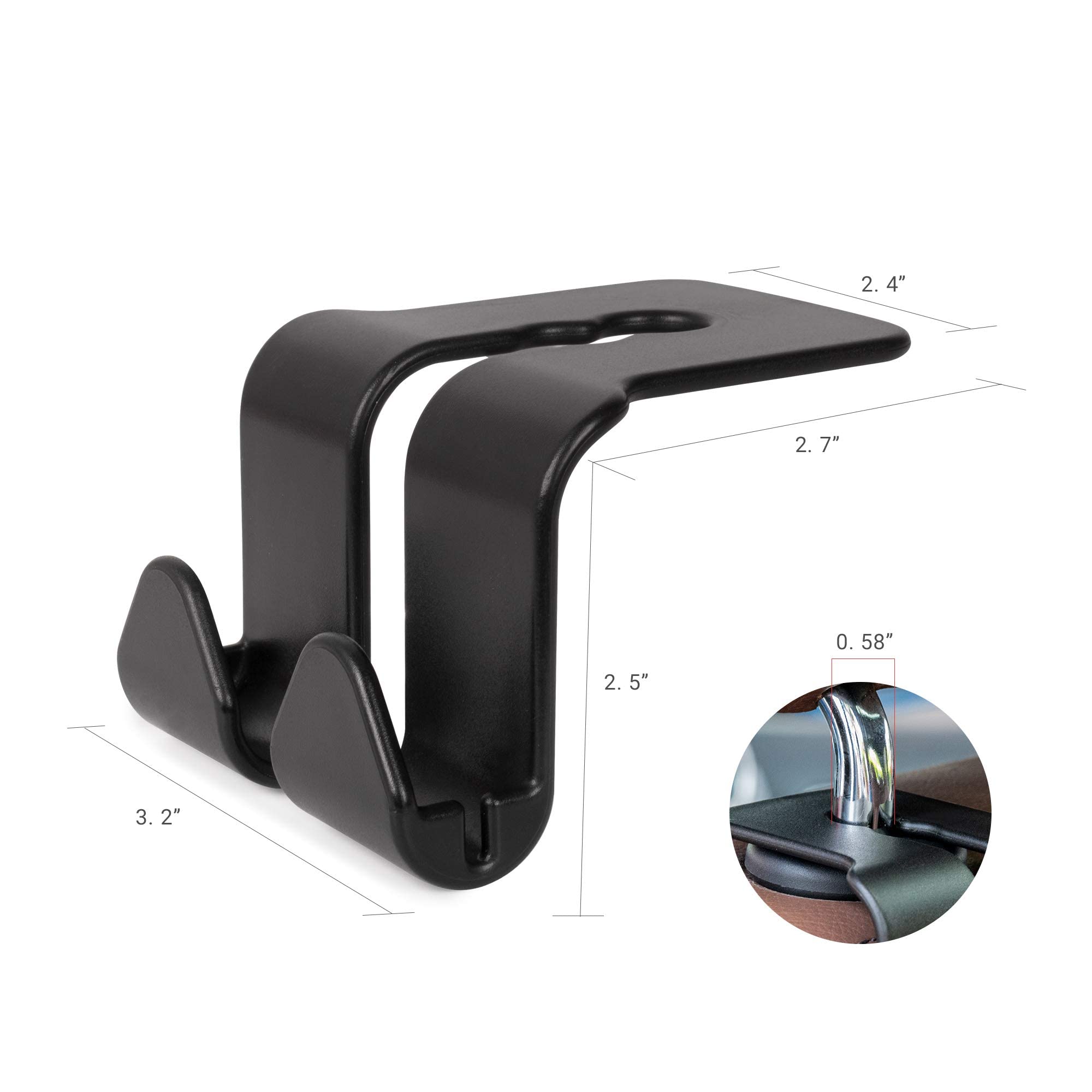 HASTHIP Car Seat Headrest Hooks for Organized Backseat Storage with Dual-Sided Design | 44 lb Load Capacity ABS Black Pack of 4
