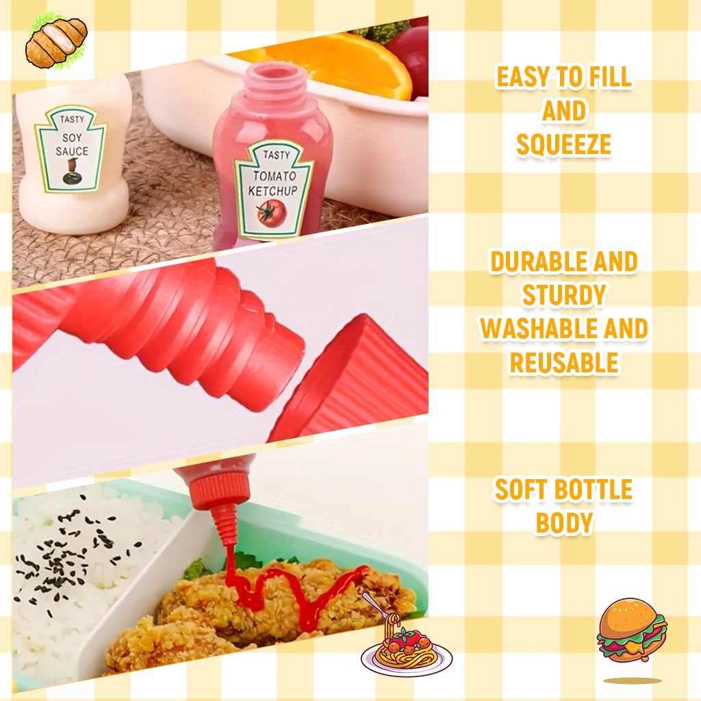 HASTHIP Mini Ketchup Bottles for Lunch Bags with Leak Proof Nozzle 8pcs 25ml | Refillable Food Grade Plastic Dispensers