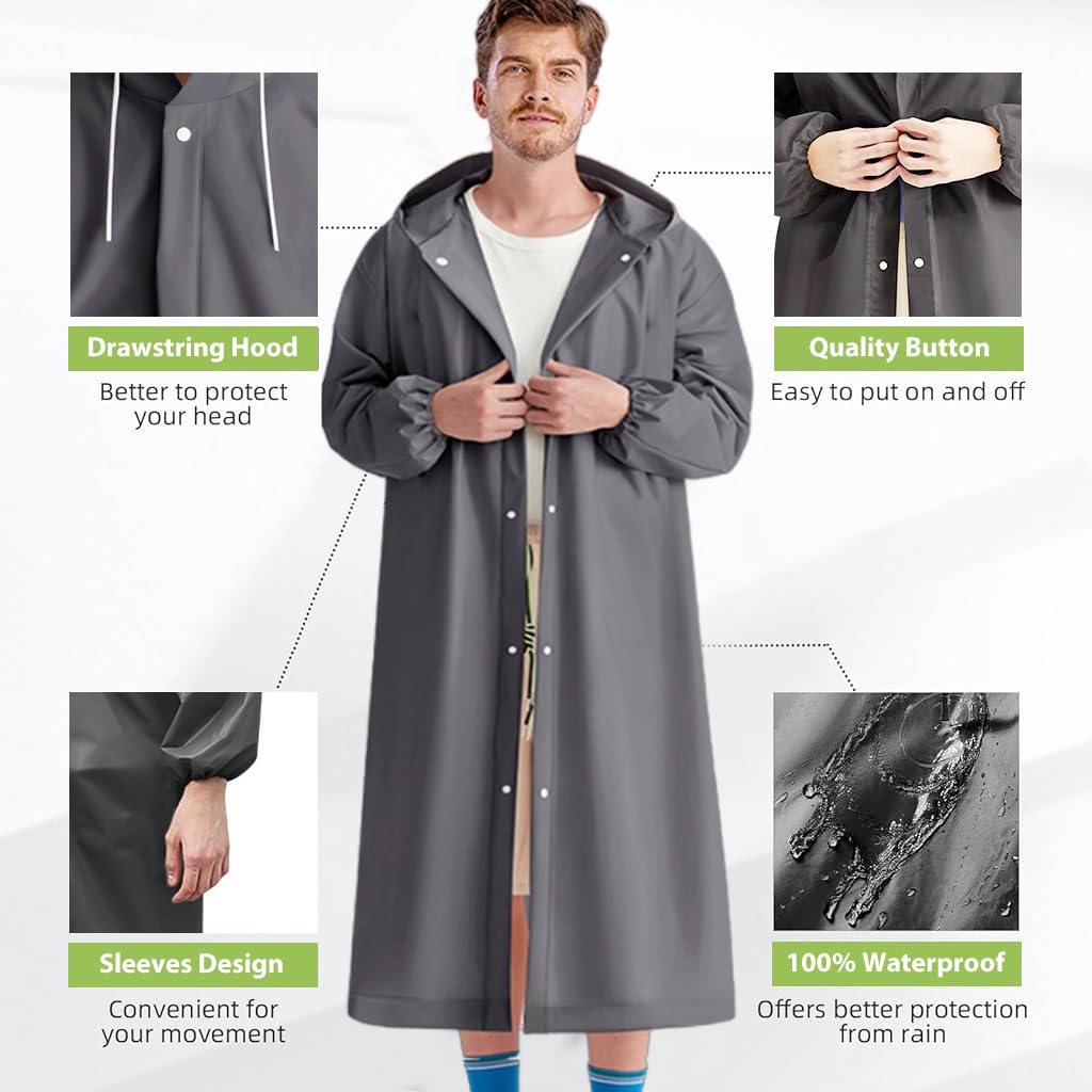 PALAY Rain Ponchos for Camping and Hiking with Snap Button Hood | 2Pcs EVA Waterproof Coat