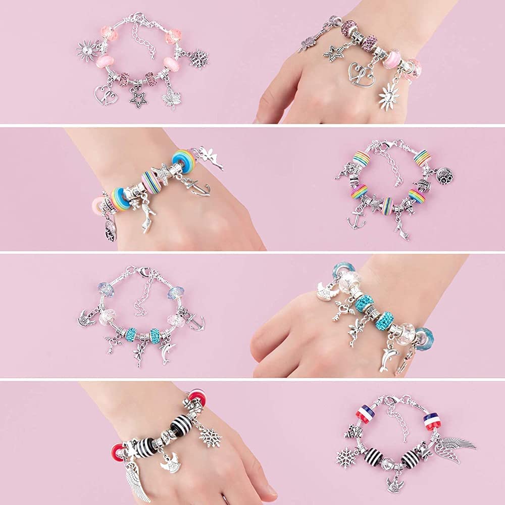 SANNIDHI Beads Charms for Jewellery Making with 3 Bone Chains and 62 Pieces | DIY Bracelet Kit for Kids Girls