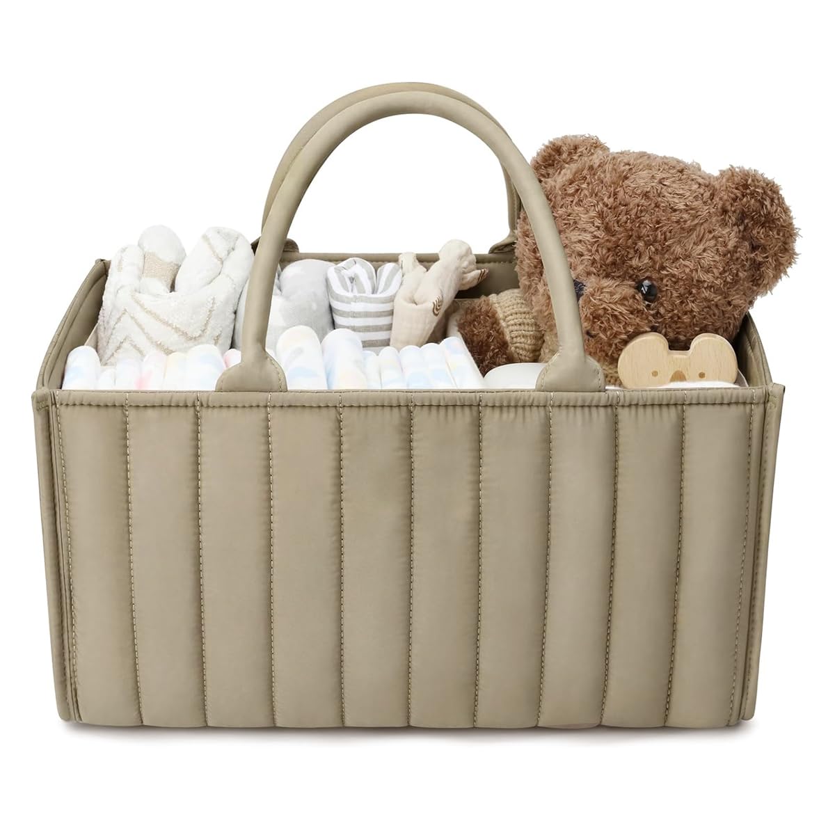 SNOWIE SOFT Baby Diaper Caddy with 3 Compartments 38x25x17cm in Beige for Nursery Organization